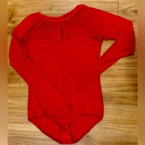 Women's Red Long Sleeve Leotard Bodysuit